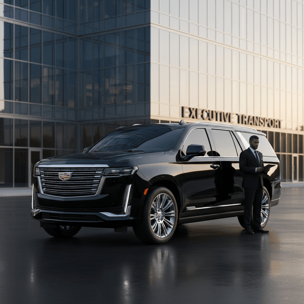2026 Cadillac Escalade luxury SUV parked in modern urban setting with professional lighting
