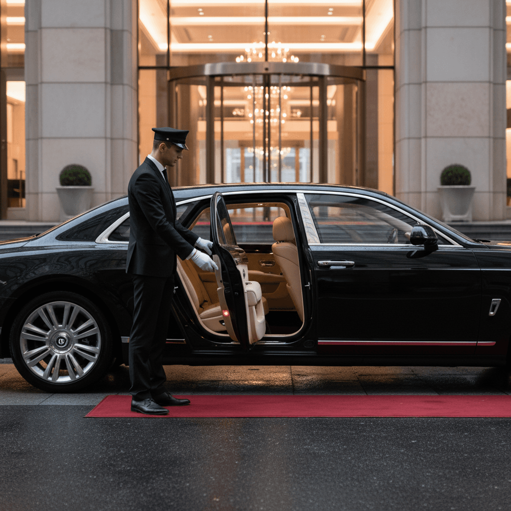 Professional chauffeur providing white glove service